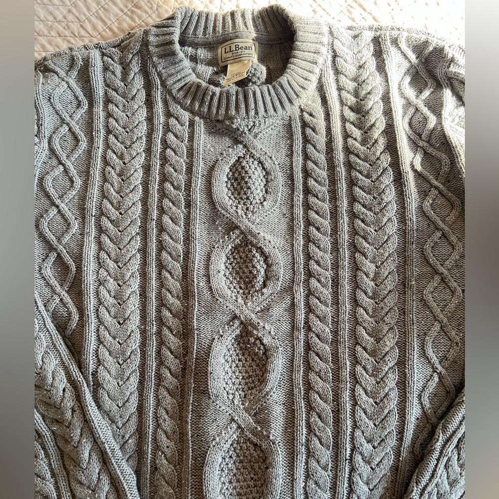 L.L. Bean Men's Cable Knit Crewneck Sweater - Light Gray